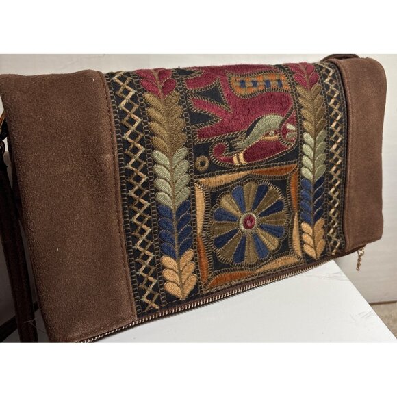 3AM Forever Purse Embroidered Suede Crossbody Bag With Strap Brown - Picture 2 of 12